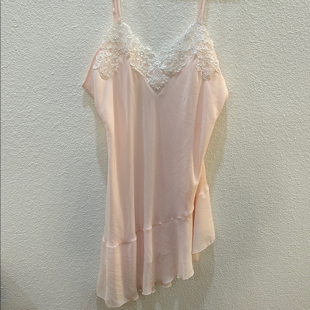 Vintage Linea Donatella Lace Trim Pink Nightgown Dress Size L